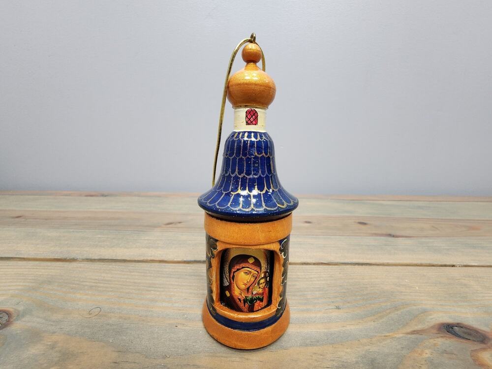 Russian lacquer wooden hand carved & painted ornament 5.5"